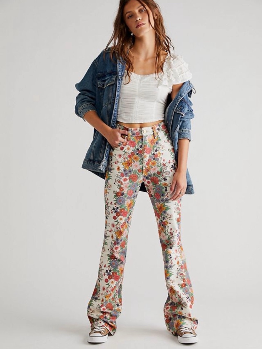 Wrangler x Free People Westward 626 Floral High Rise Flare Jeans 32x32 NWOT